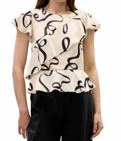 Rebecca Taylor Hollis Satin Top In Ribbon Print In Neutral