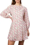 Rebecca Taylor Ikat Long Sleeeve Fleur Dress In Bone Combo In Pink
