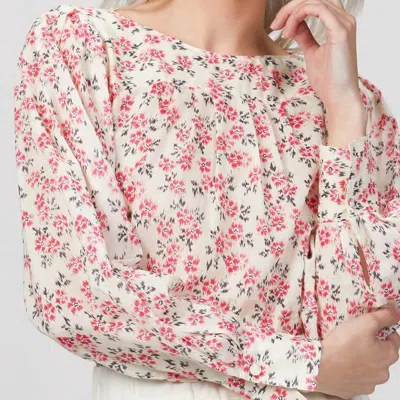 Rebecca Taylor Ikat Long Sleeve Fleur Blouse In Bone Combo In White