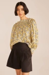 Rebecca Taylor Intaglio Rose Smocked Blouse In Limeaide Combo