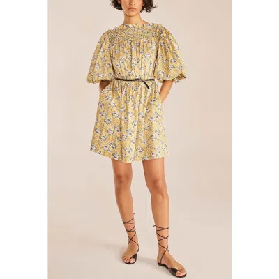 Rebecca Taylor Intaglio Rose Smocked Dress In Neutral