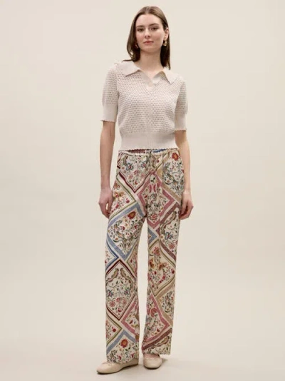 Rebecca Taylor Irie Silky Pant In Montage Floral Ivory Combo