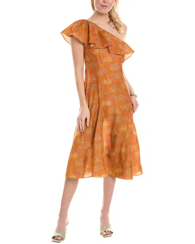 Rebecca Taylor Isabelle Silk Midi Dress In Orange