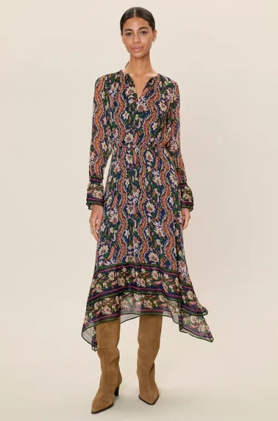 Rebecca Taylor Isha Long  Sleeve Dress In Blue