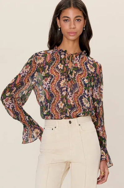 Rebecca Taylor Isha Printed Blouse In Black