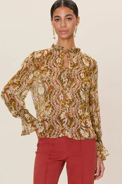 Rebecca Taylor Isha Printed Blouse In Brown
