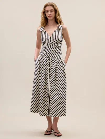 Rebecca Taylor Isla Stripe Poplin Dress In Sand