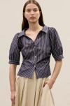 Rebecca Taylor Isla Poplin Shirt In Navy Stripe In Blue