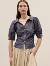 Rebecca Taylor Isla Poplin Shirt In Navy Stripe In Blue