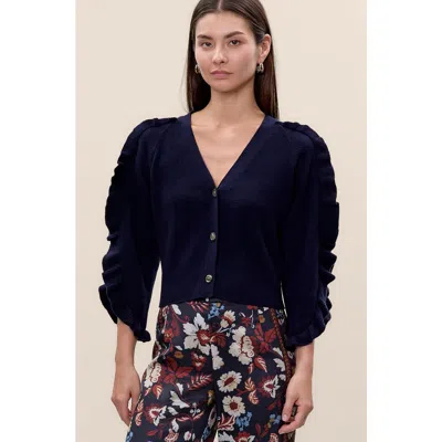 Rebecca Taylor Kaia Knit Cardigan In Blue
