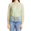 Rebecca Taylor Long Sleeve Lace Mock Neck In Green