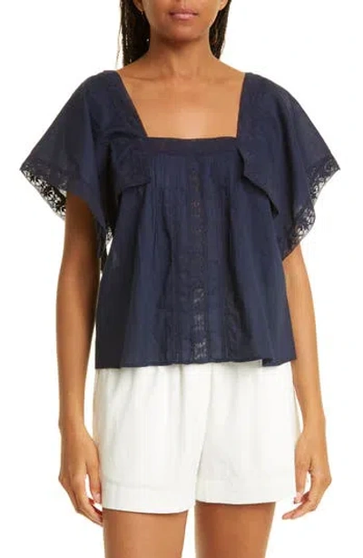 Rebecca Taylor Lace Inset Cotton Top