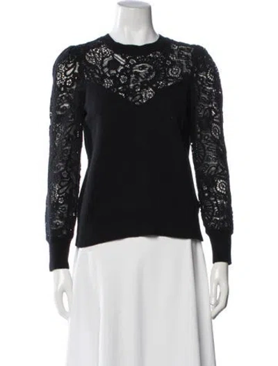 Pre-owned Rebecca Taylor Lace Pattern Crew Neck Sweater In Black