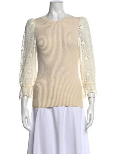 Pre-owned Rebecca Taylor Lace Pattern Crew Neck Sweater In Neutral