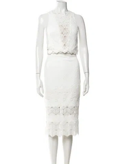 Pre-owned Rebecca Taylor Lace Pattern Crochet Trim Skirt Set W/ Tags In White
