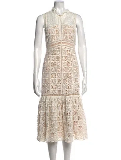Pre-owned Rebecca Taylor Lace Pattern Midi Length Dress In White