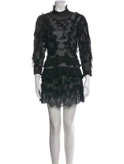 Pre-owned Rebecca Taylor Lace Pattern Mini Dress In Black