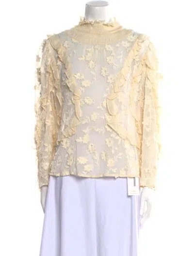 Pre-owned Rebecca Taylor Lace Pattern Mock Neck Blouse W/ Tags In Neutral