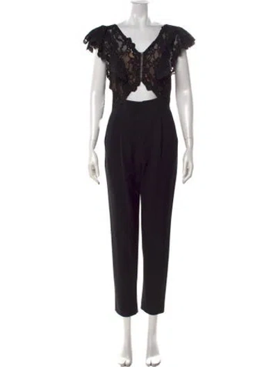 Pre-owned Rebecca Taylor Lace Pattern V-neck Jumpsuit In Black