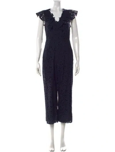 Pre-owned Rebecca Taylor Lace Pattern V-neck Jumpsuit In Blue
