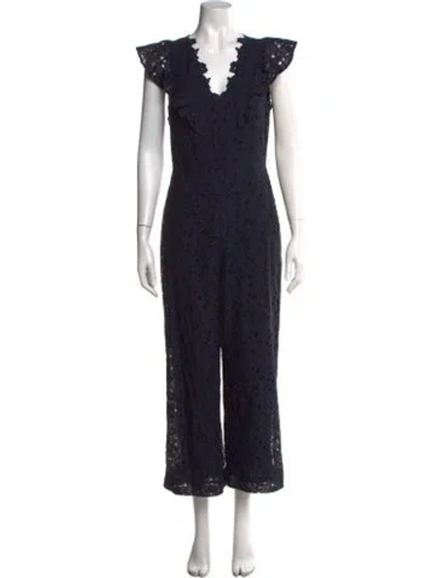 Pre-owned Rebecca Taylor Lace Pattern V-neck Jumpsuit W/ Tags In Blue