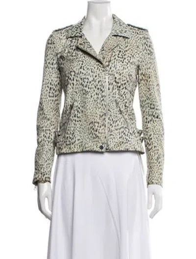 Pre-owned Rebecca Taylor Lamb Leather Animal Print Biker Jacket In Multi
