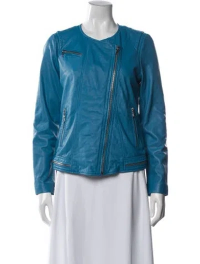 Pre-owned Rebecca Taylor Lamb Leather Biker Jacket In Blue