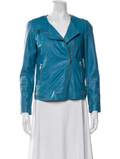 Pre-owned Rebecca Taylor Lamb Leather Biker Jacket In Blue
