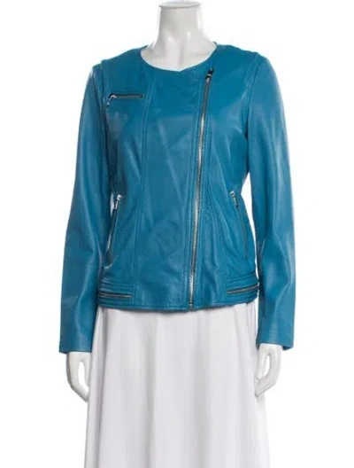 Pre-owned Rebecca Taylor Lamb Leather Biker Jacket In Blue