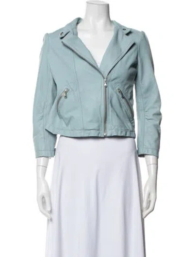Pre-owned Rebecca Taylor Lamb Leather Biker Jacket In Blue