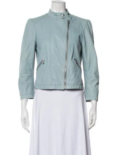 Pre-owned Rebecca Taylor Lamb Leather Biker Jacket In Blue