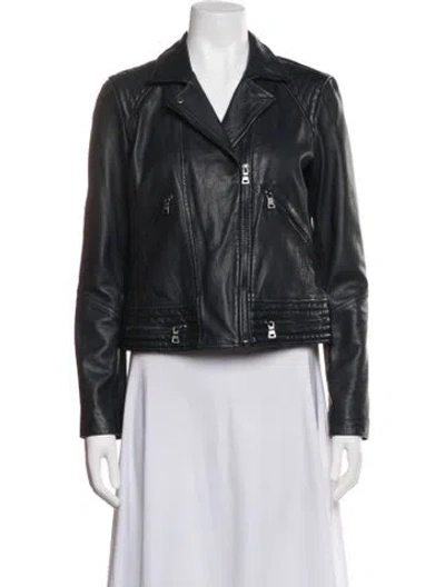 Pre-owned Rebecca Taylor Lamb Leather Biker Jacket In Blue