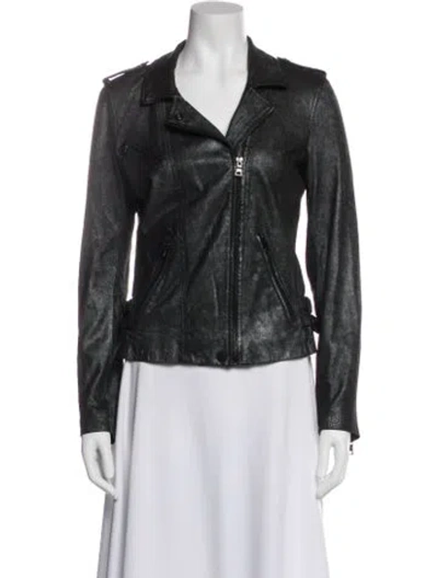 Pre-owned Rebecca Taylor Lamb Leather Biker Jacket In Gray