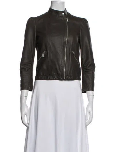 Pre-owned Rebecca Taylor Lamb Leather Biker Jacket In Green