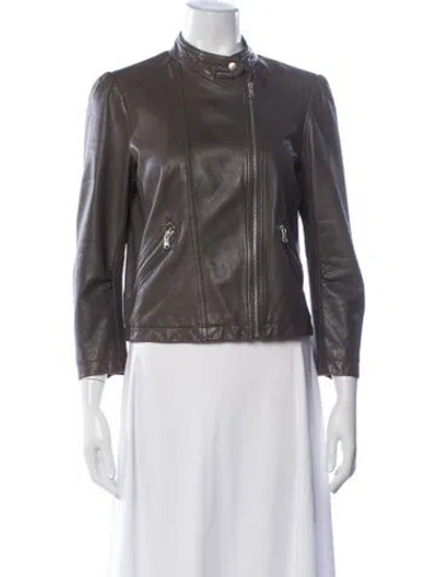 Pre-owned Rebecca Taylor Lamb Leather Biker Jacket In Grey