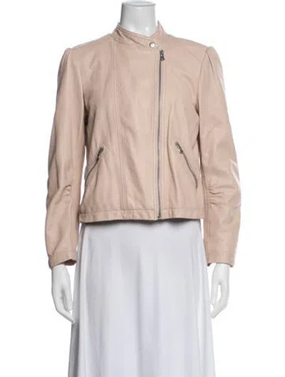 Pre-owned Rebecca Taylor Lamb Leather Biker Jacket In Neutrals