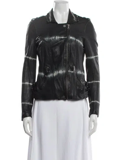 Pre-owned Rebecca Taylor Lamb Leather Tie-dye Print Biker Jacket In Grey