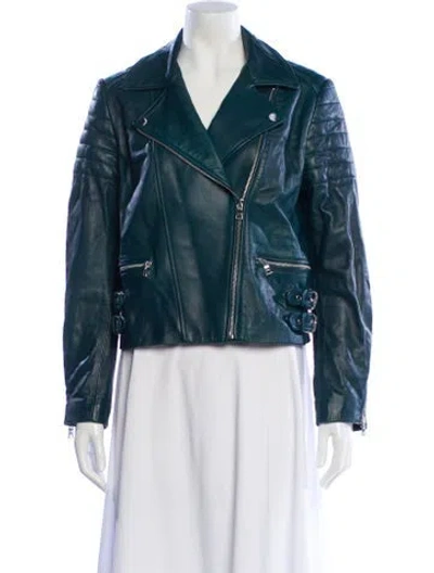 Pre-owned Rebecca Taylor Leather Biker Jacket In Blue