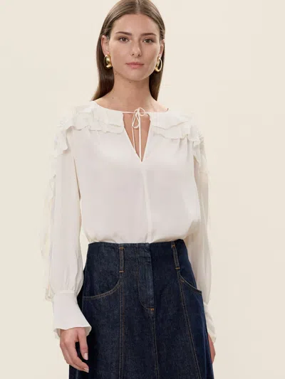 Rebecca Taylor Lillith Ruffle Blouse In White