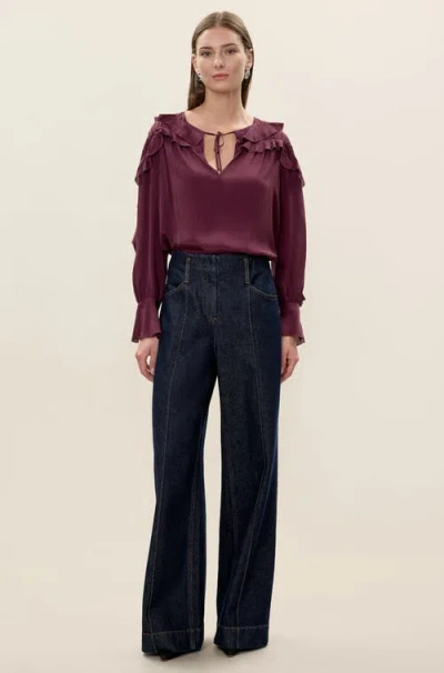 Rebecca Taylor Lillith Ruffle Blouse In Purple
