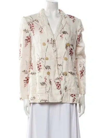 Pre-owned Rebecca Taylor Linen Floral Print Blazer In Neutral