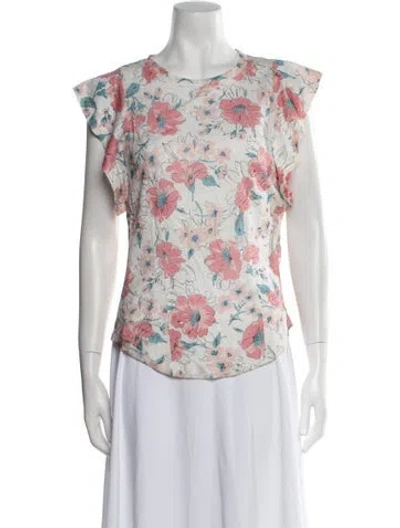 Pre-owned Rebecca Taylor Linen Floral Print Blouse In Neutral