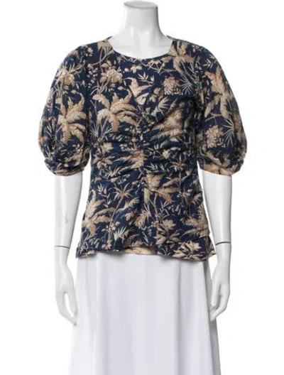 Pre-owned Rebecca Taylor Linen Floral Print Set In Blue
