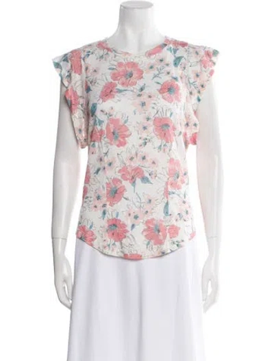 Pre-owned Rebecca Taylor Linen Floral Print T-shirt In Neutral