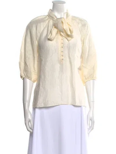 Pre-owned Rebecca Taylor Linen Mock Neck Blouse In Neutral