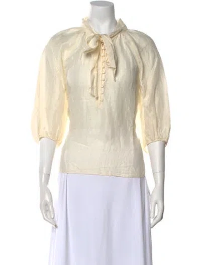 Pre-owned Rebecca Taylor Linen Mock Neck Blouse W/ Tags In Neutral