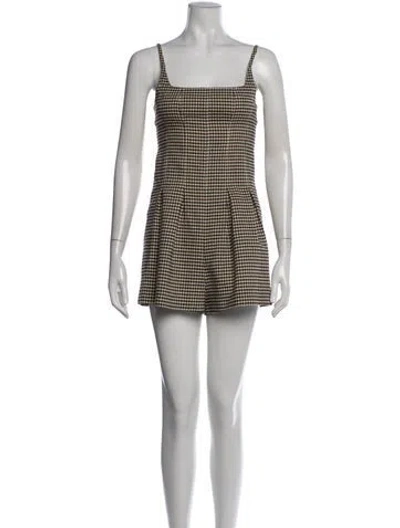 Pre-owned Rebecca Taylor Linen Plaid Print Romper In Black/neutrals