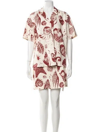 Pre-owned Rebecca Taylor Linen Printed Skirt Suit W/ Tags In Neutrals