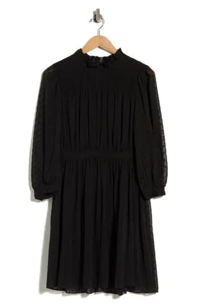 Rebecca Taylor Long Sleeve Clip Dot Chiffon Dress In Black