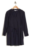 Rebecca Taylor Long Sleeve Cotton Shift Dress In Navy